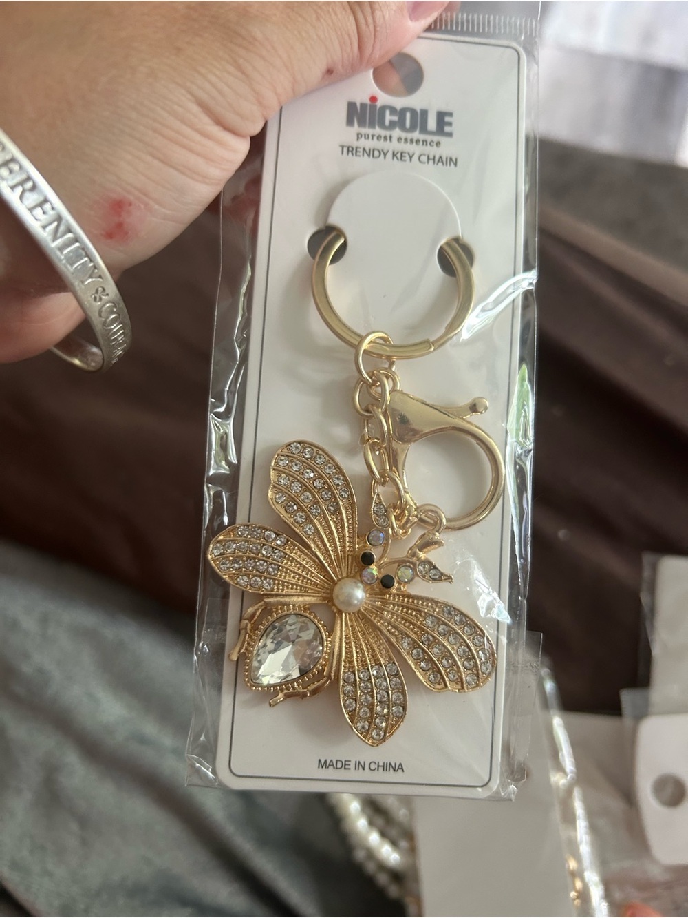 4/$50 Nicole Gold Crystal Bee Keychain